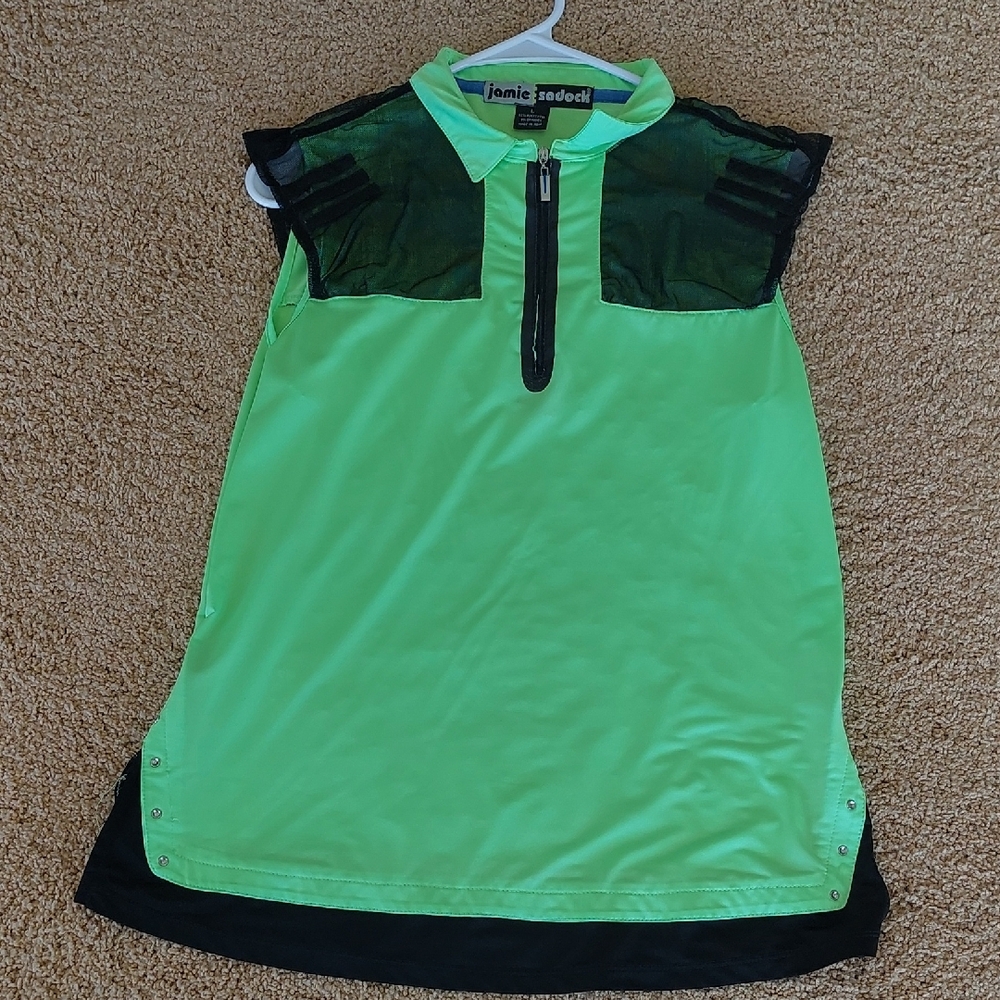 Jamie Sadock Women's Neon Green and Black Golf Polo - Picture 3 of 6